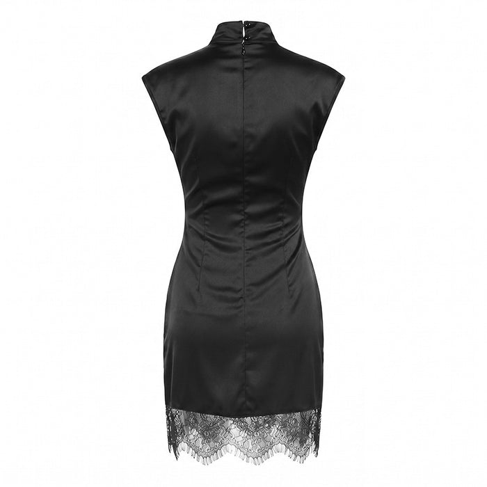 High neck lace patchwork slim fit sleeveless dress for women
