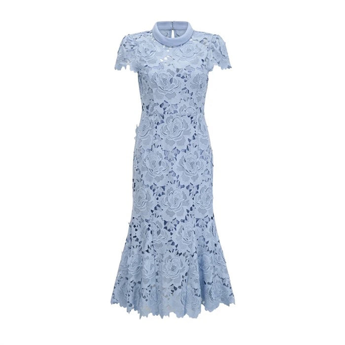 High neck short sleeved lace dress