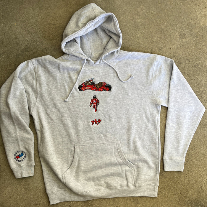 kaneda embroidered hooded sweatshirt 63,000 stitches - heather grey