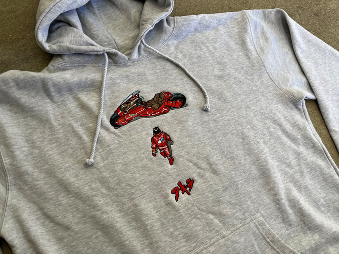 kaneda embroidered hooded sweatshirt 63,000 stitches - heather grey