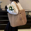 Large capacity commuting straw woven bag hand-held woven vacation style beach shoulder bag