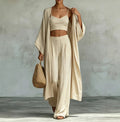Loose cardigan short strap high waist wide leg pants set