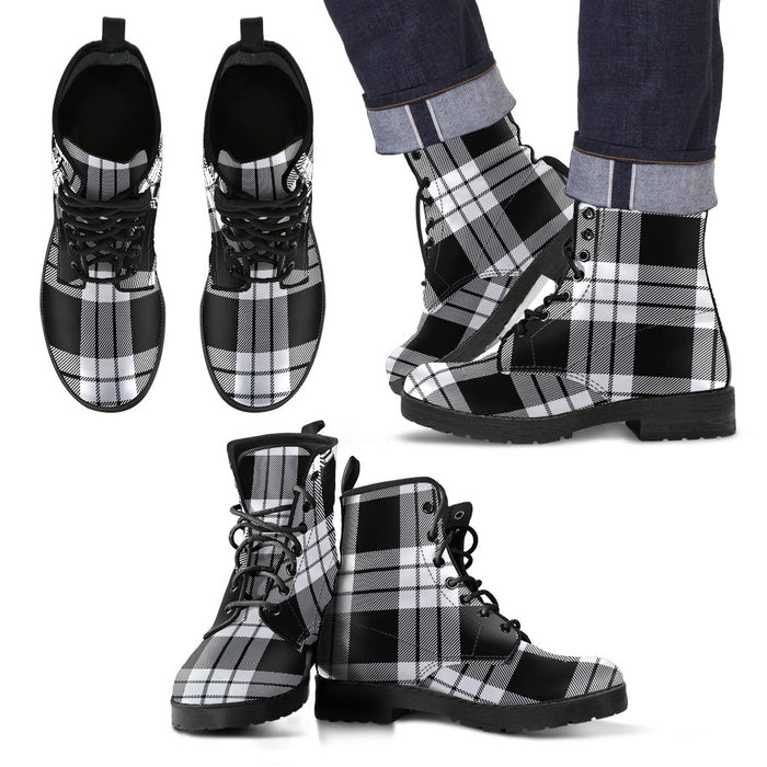 MacFarlane Black & White Tartan Leather Boots Footwear Shoes