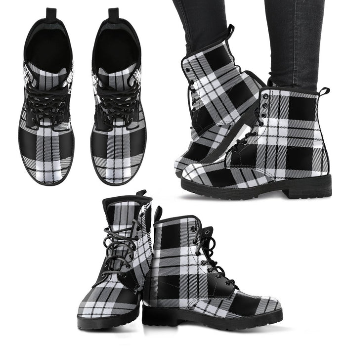 MacFarlane Black & White Tartan Leather Boots