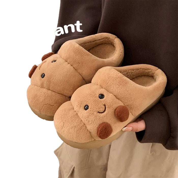 Men's and Women's Winter Cotton Slippers for Home, Couple Cute Croissant Bread