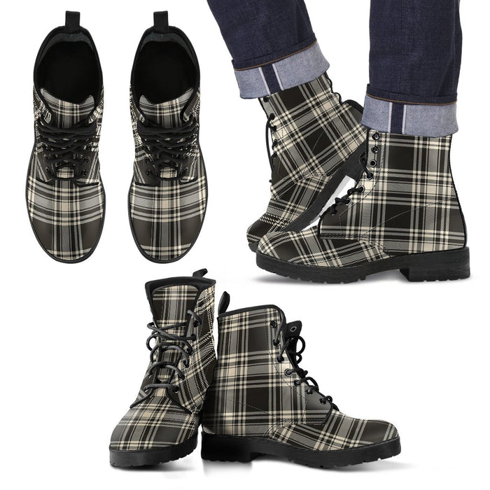 Menzies Black & White Ancient Tartan Leather Boots Footwear Shoes
