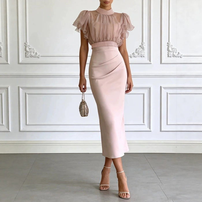 Mesh lace up waist bag hip dress
