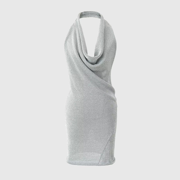 Metallic thread knitted halter dress