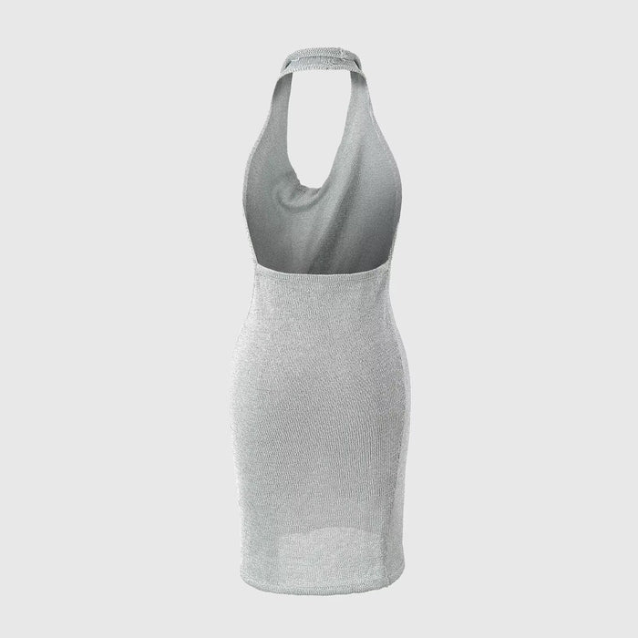 Metallic thread knitted halter dress