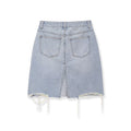Mid waist perforated casual denim skirt