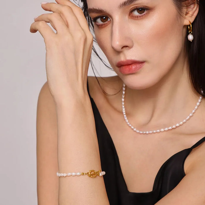 Pearl Necklace, Bracelet & Earrings 4-Piece Jewelry Set