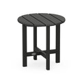 POLYWOOD 18" Round Side Table featuring a sleek black slatted top with robust legs, showcasing a contemporary design ideal for durable outdoor use.