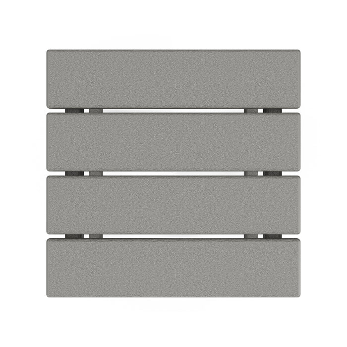 POLYWOOD Long Island 18" Side Table made of four horizontally stacked gray panels, perfect for outdoor use.
