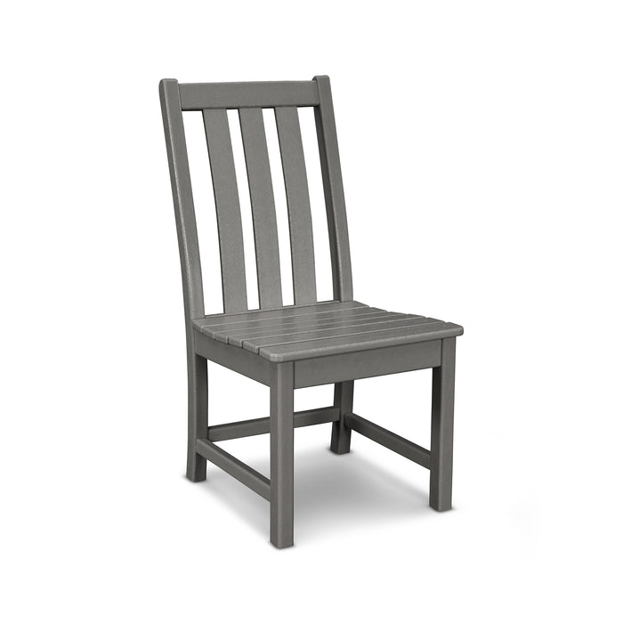 Gray POLYWOOD Vineyard Dining Chair featuring a slatted seat and backrest, highlighting its durable American-made craftsmanship.