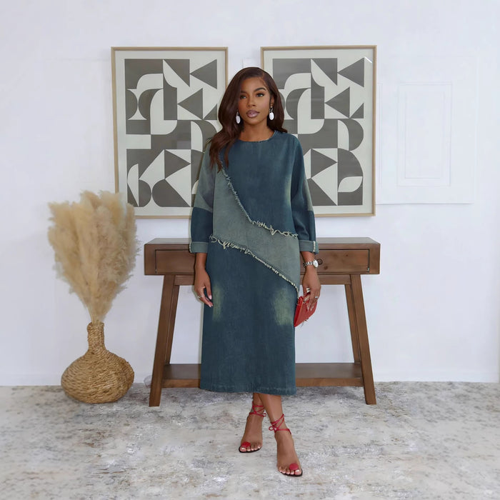 Raw Hem Loose Mid-Length Denim Dress