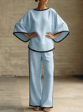 Round neck loose bat sleeves two-piece set
