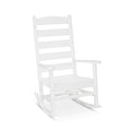 Black POLYWOOD Shaker Porch Rocking Chair with horizontal slats and a flat seat, showcasing classic American Shaker craftsmanship.