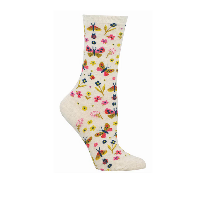 SockSmith Butterfly Floral Crew Sock (Women) - Ivory Heather Accessories - Socks - Lifestyle - The Heel Shoe Fitters