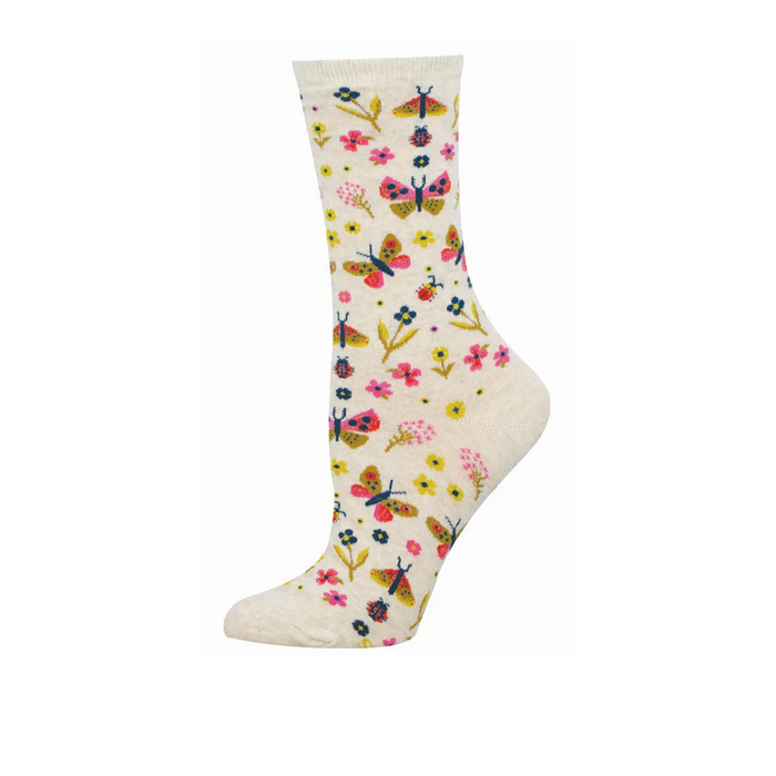 SockSmith Butterfly Floral Crew Sock (Women) - Ivory Heather Accessories - Socks - Lifestyle - The Heel Shoe Fitters