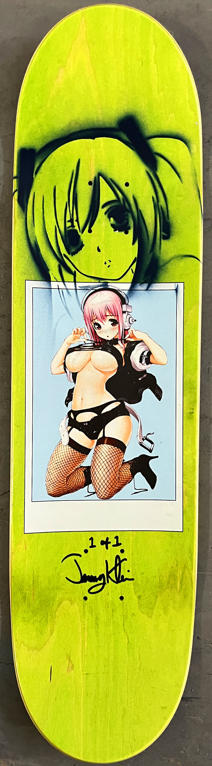 sonico 8.25 X 32.25 ANODIZED ORANGE/BLUE/PURPLE/AQUA MIXED PROCESS SIGNED 1 of 1