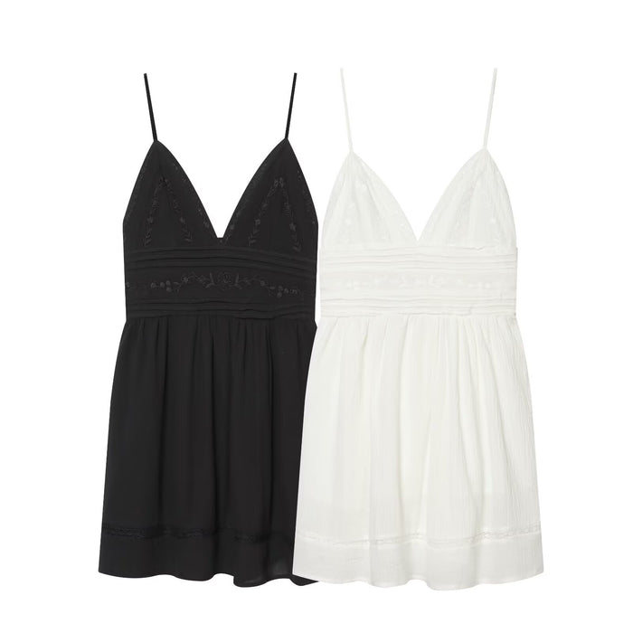 Spicy girl embroidered suspender mini dress