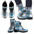 Stewart Muted Blue Tartan Leather Boots Footwear Shoes