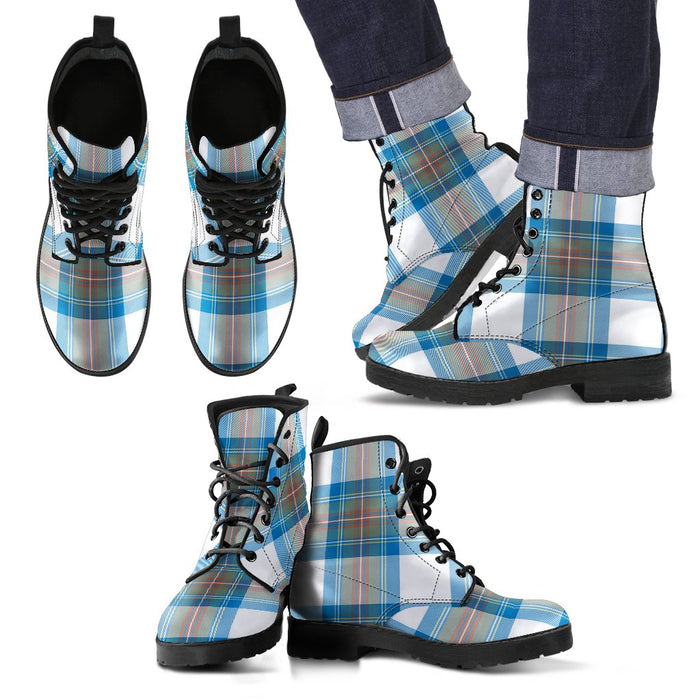 Stewart Muted Blue Tartan Leather Boots Footwear Shoes
