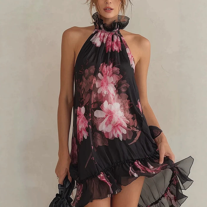 Summer New Women's Chiffon Printed Off-Shoulder Sexy Dress
