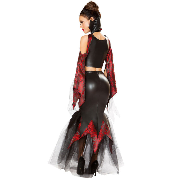 Two-Piece Royal Magic Witch Devil Queen Costume for Halloween Vampire Role Play