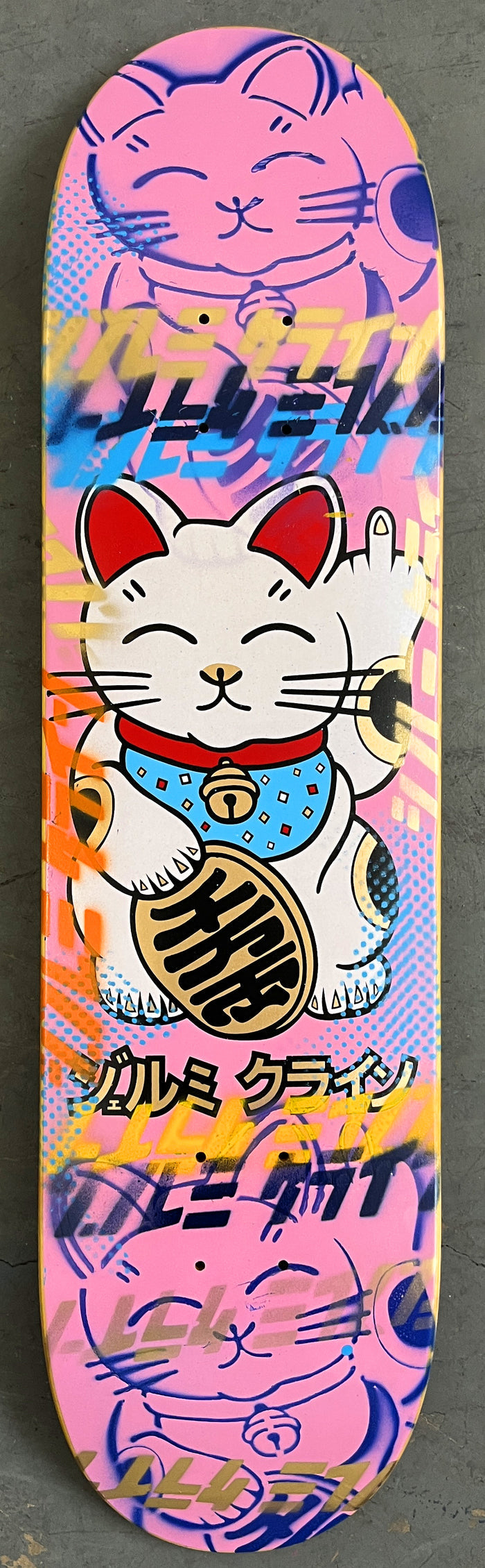 unlucky cat PINK/GOLD/NAVY 8.0 X 31.75 MIXED PROCESS 1 OF 1 SIGNED