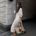 V-Neck Bubble Sleeve Midi Dress