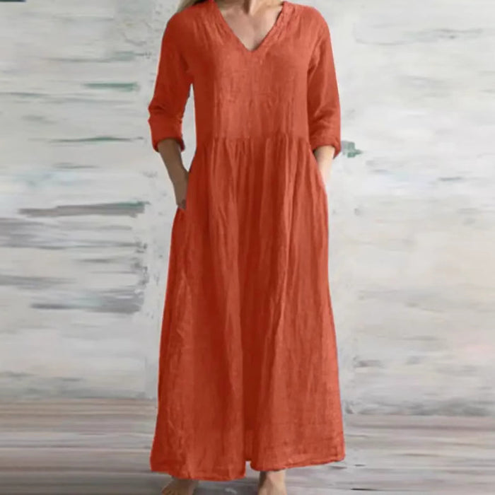 V-neck loose fitting long skirt
