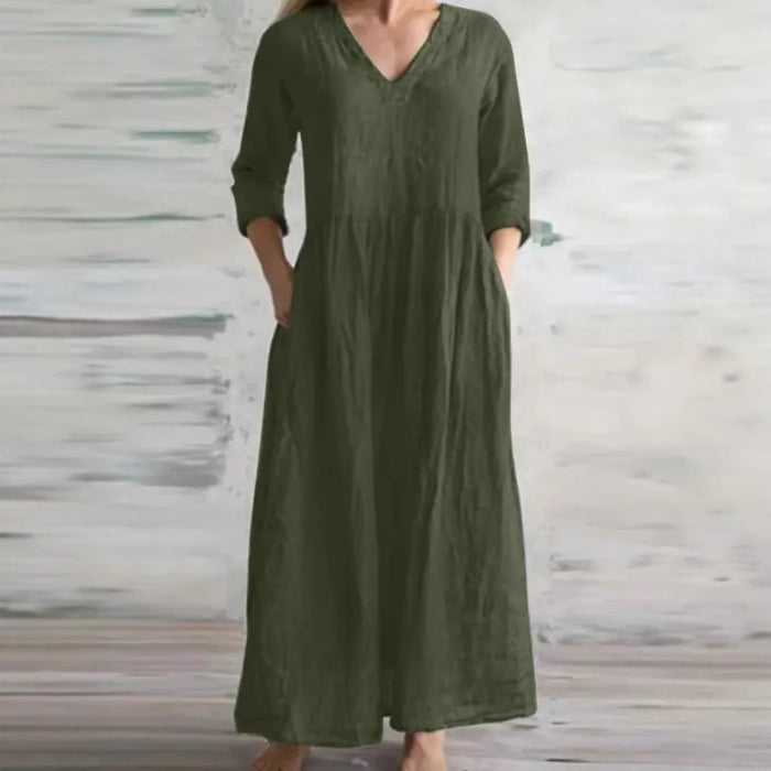 V-neck loose fitting long skirt