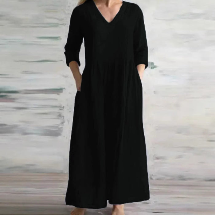 V-neck loose fitting long skirt