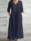 V-neck loose fitting long skirt