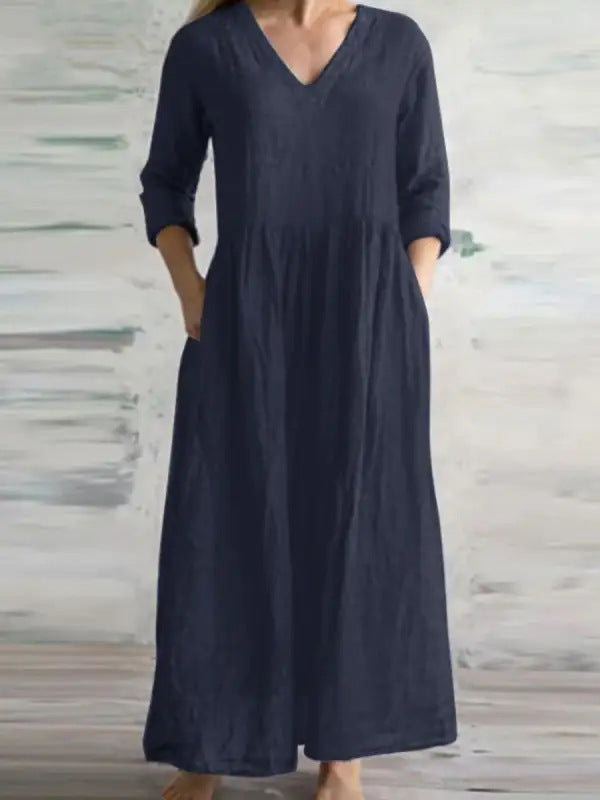 V-neck loose fitting long skirt
