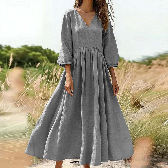 V-neck pleated dress