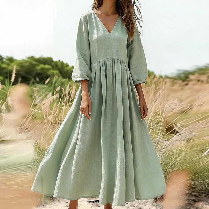 V-neck pleated dress