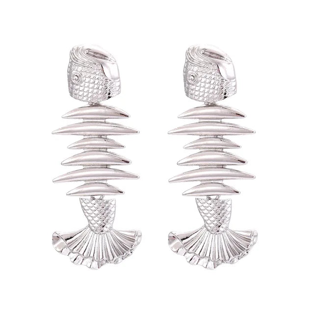 Vintage Golden Stitched Fishbone Statement Earrings for Woman Party Casual Jewelry