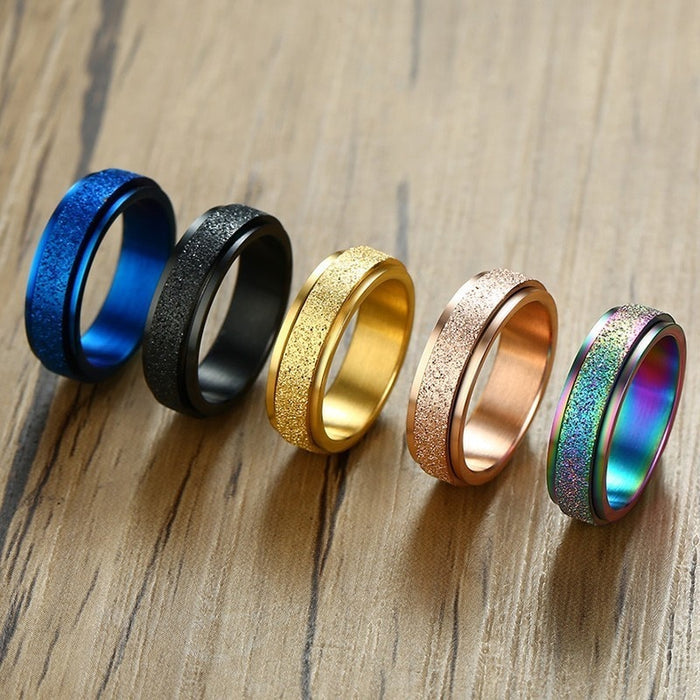 Vnox 6MM Stainless Steel Spinner Rings for Men Jewelry Sandblast Finished