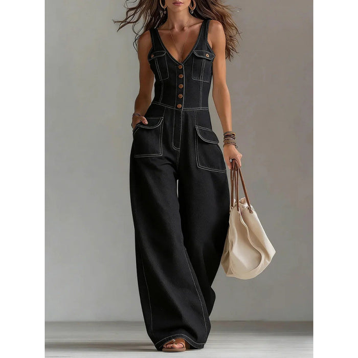 Washed Denim Sleeveless Strap Jumpsuit