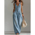 Washed Denim Sleeveless Strap Jumpsuit