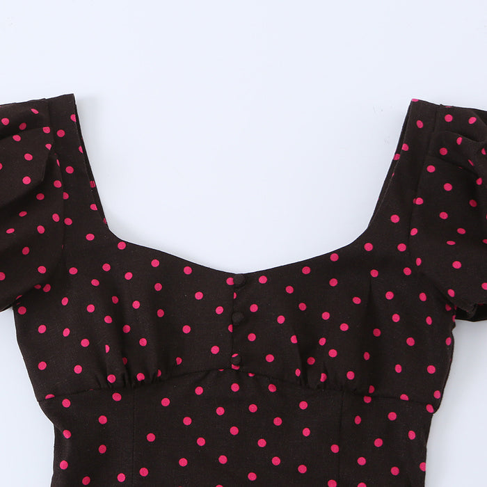 Wave dot bubble sleeve linen dress