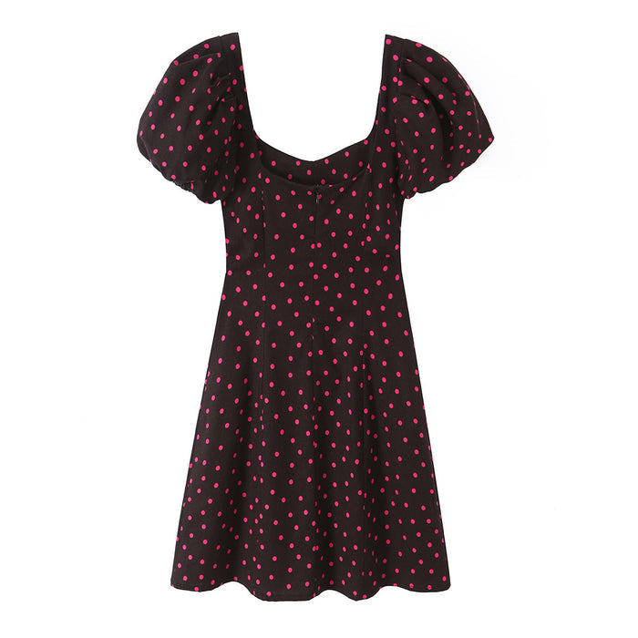 Wave dot bubble sleeve linen dress