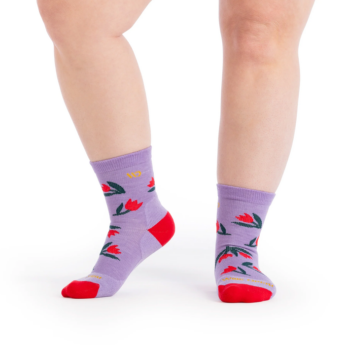 Wide Open Full Bloom Cushioned Micro Crew Sock (Women) - Tulip Purple Accessories - Socks - Lifestyle - The Heel Shoe Fitters