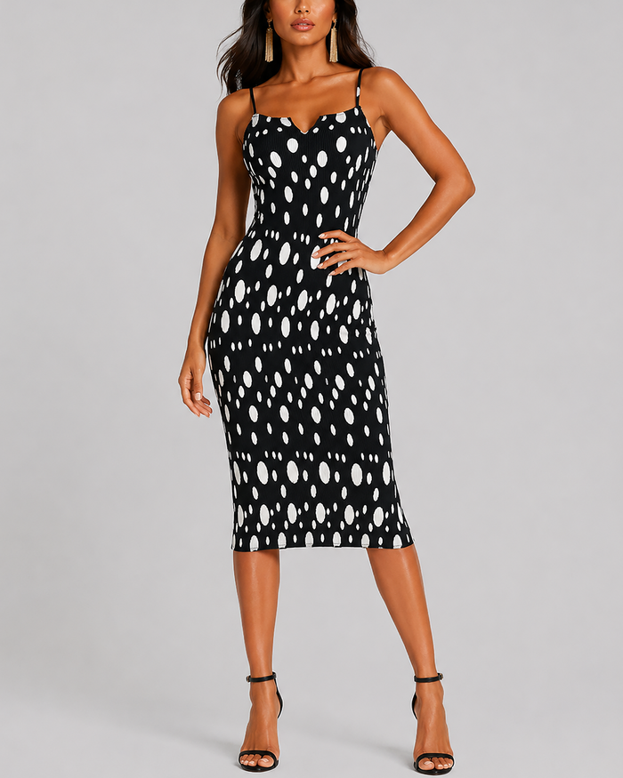 Women's Fashion Black Background White Polka Dot Organza Pleated Strapless Slimming Dress