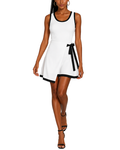 Women's fashion color-blocked edge square neck fake two-layer skirt sleeveless elastic dress