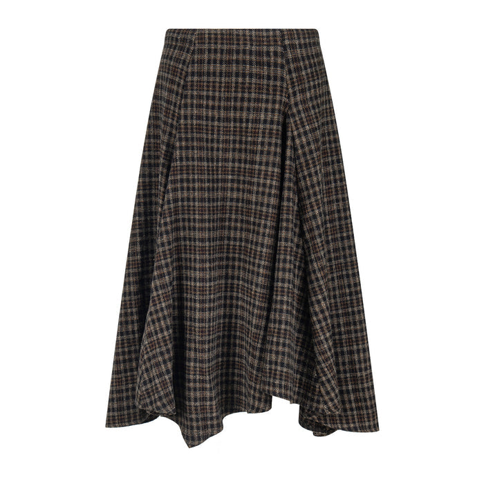 Wool Plaid Midi Skirt High Waist Drape Slimming A-Line Skirt College Style Women's Clothing